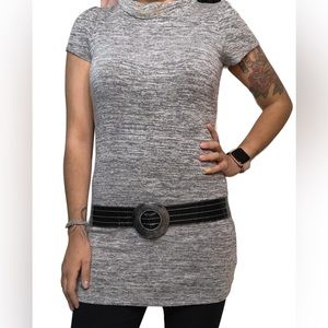 Finesse Cowl Neck, Short Sleeve Shirt w Belt